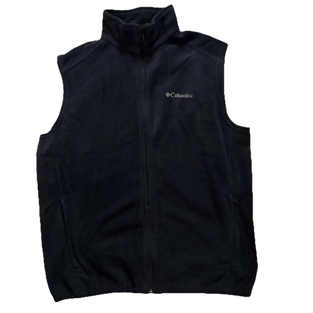 Columbia Men’s Navy Blue Fleece Vest Large Collared Full Zip Outdoor